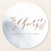 Dusty Blue Kalligraphie jubelt rustikales Party Runder Pappuntersetzer (Vorderseite)