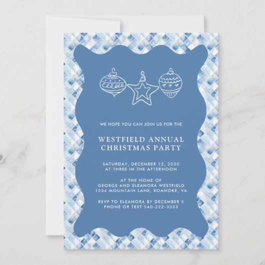 Dusty Blue Karo Pattern Weihnachtsfeiertag Party Einladung (Vorderseite)