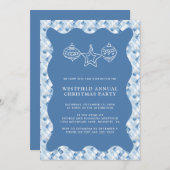 Dusty Blue Karo Pattern Weihnachtsfeiertag Party Einladung (Vorne/Hinten)