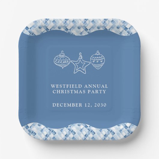 Dusty Blue Karo Pattern Weihnachtsfeiertag Party Pappteller (Vorderseite)
