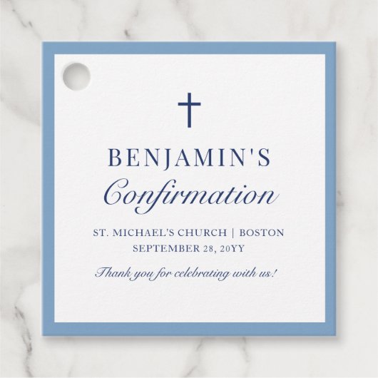 Dusty Blue Katholic Confirmation Vielen Dank Geschenkanhänger (Vorderseite)