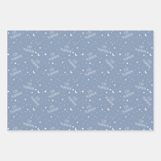 Dusty Blue Kids Eid Mubarak Geschenkpapier Set (Vorderseite 2)