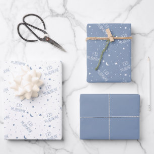 Dusty Blue Kids Eid Mubarak Geschenkpapier Set