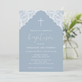 Dusty Blue Lace | Taufe Einladung (Stehend Vorderseite)