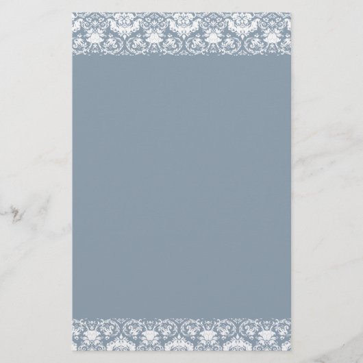 Dusty. Blue Lacy Damask Border Briefpapier (Vorderseite)