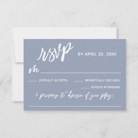 Dusty Blue Lässig mit Song Request Wedding RSVP Karte (Vorderseite)