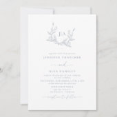 Dusty Blue Leaf Botanical Monogram Foto Wedding Einladung (Vorderseite)