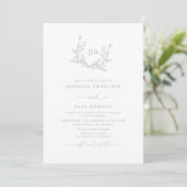 Dusty Blue Leaf Botanical Monogram Foto Wedding Einladung (Stehend Vorderseite)