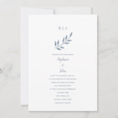 Dusty Blue Leaf Monogram Name Simple Wedding 2024 Einladung (Vorderseite)