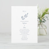 Dusty Blue Leaf Monogram Name Simple Wedding 2024 Einladung (Stehend Vorderseite)