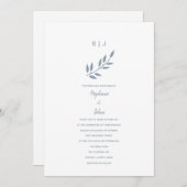 Dusty Blue Leaf Monogram Name Simple Wedding 2024 Einladung (Vorne/Hinten)