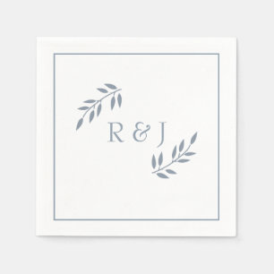 Dusty Blue Leaf Monogramme Ampere und trendy Weddi Serviette