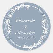 Dusty Blue Leaf Runder Aufkleber (Vorderseite)