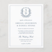 Dusty Blue Leafy Wappen Monogram Wedding Elegant (Vorderseite)
