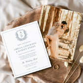 Dusty Blue Leafy Wappen Monogram Wedding Elegant Flyer