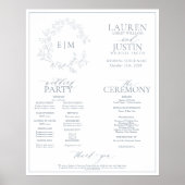 Dusty Blue Leafy Wappen Monogram Wedding Program Poster (Vorne)