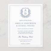 Dusty Blue Leafy Wappen Monogram Wedding QR Code (Vorderseite)