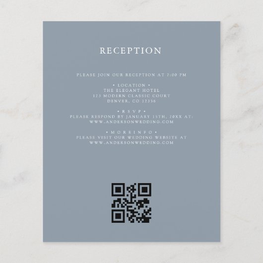 Dusty Blue Leafy Wappen Monogram Wedding QR Code Flyer (Hinten)