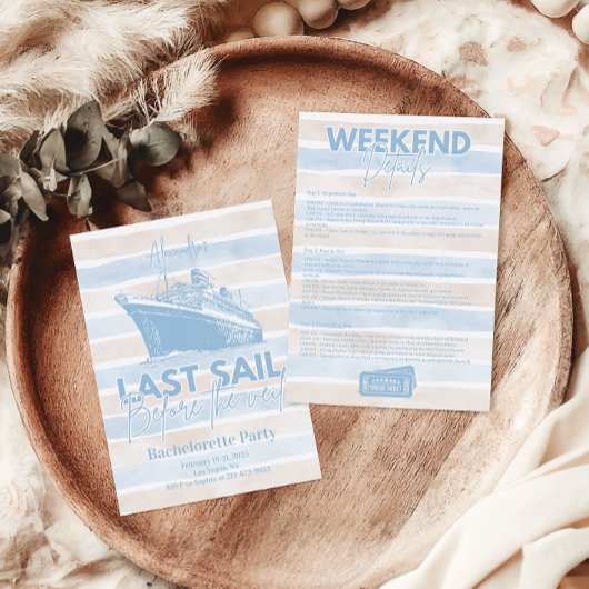 Dusty Blue Letztes Segel vor dem Schleier Bachelor Einladung