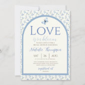 Dusty Blue Liebe ist im blutblühenden Brautparty Einladung (Vorderseite)