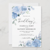 Dusty Blue Light Baby Blue Floral Blume Hochzeit Einladung (Vorderseite)