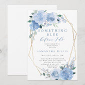 Dusty Blue Light Floral Gold Brautparty Einladung (Vorne/Hinten)