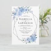 Dusty Blue Light Floral Silver Geometric Wedding Einladung (Stehend Vorderseite)