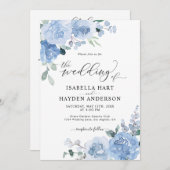 Dusty Blue Light in einem QR-Code Blumenhochzeit Einladung (Vorne/Hinten)