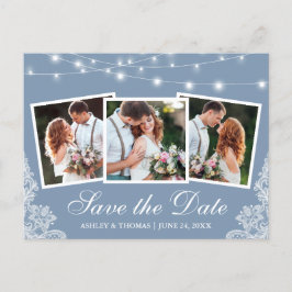 Dusty Blue Lights Lace 3 Foto Save the Date Postkarte