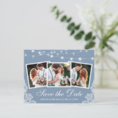 Dusty Blue Lights Lace 3 Foto Save the Date Postkarte (Stehend Vorderseite)