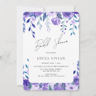 Dusty Blue Lila Blumengarten Brautparty Einladung