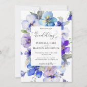 Dusty Blue Lila Floral All in 1 QR Code Wedding Einladung (Vorderseite)
