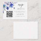 Dusty Blue Lila Floral QR Code Wedding RSVP Begleitkarte (Vorne/Hinten)