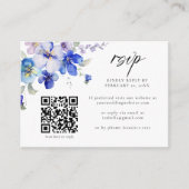Dusty Blue Lila Floral QR Code Wedding RSVP Begleitkarte (Vorderseite)