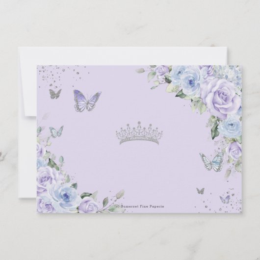 Dusty Blue Lila Floral Silver Quinceañera 16. Save The Date (Rückseite)