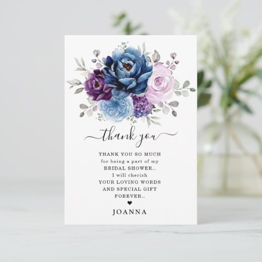 Dusty Blue Lila Lilac Blooms Brautparty Dankeskarte (Stehend Vorderseite)