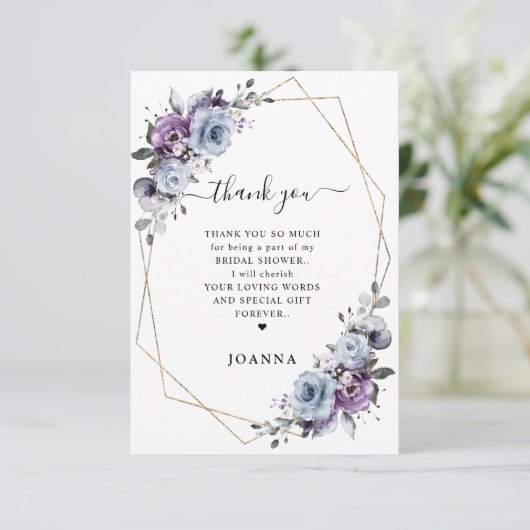 Dusty Blue Lila Lilac Blooms Brautparty Dankeskarte (Stehend Vorderseite)