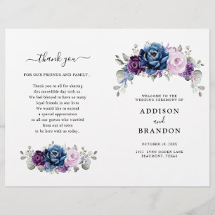 Dusty Blue Lila Lilac Blooms Wedding Program