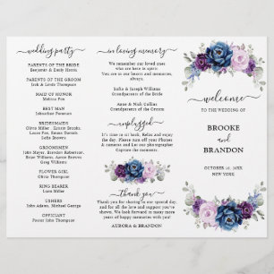 Dusty Blue Lila Lilac Blooms Wedding Program