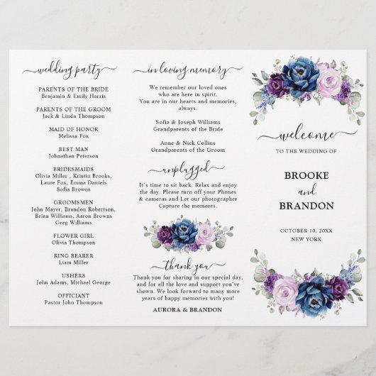Dusty Blue Lila Lilac Blooms Wedding Program (Vorderseite)