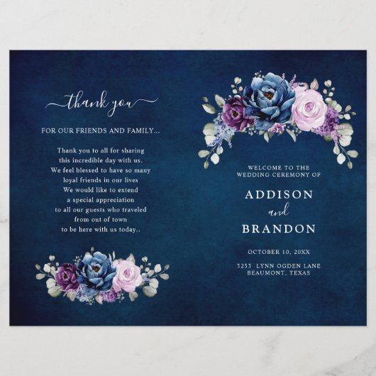 Dusty Blue Lila Lilac Blooms Wedding Program (Vorderseite)