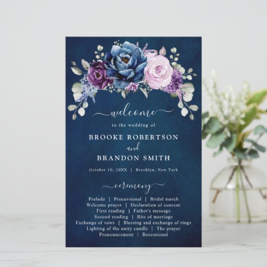 Dusty Blue Lila Lilac Blooms Wedding Program (Stehend Vorderseite)