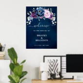 Dusty Blue Lila Lilac Blooms Wedding Welcome Pos Poster (Heimbüro)
