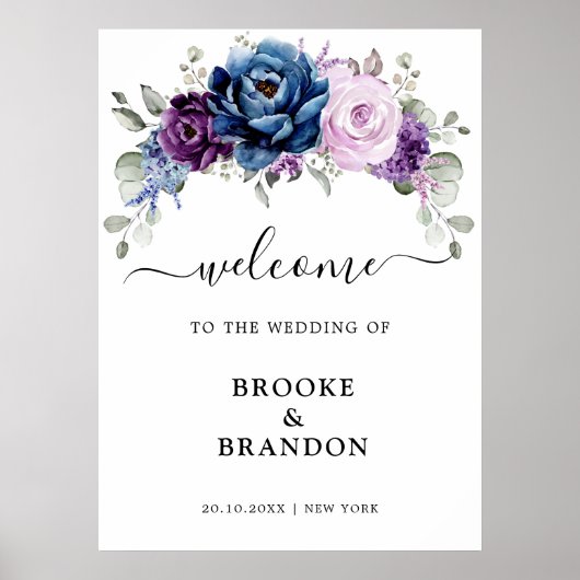 Dusty Blue Lila Lilac Blooms Wedding Welcome Poster (Vorne)
