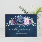 Dusty Blue Lila Lilac Werden Sie meine Bridesmaid Einladung (Stehend Vorderseite)