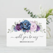 Dusty Blue Lila Lilac Werden Sie meine Bridesmaid Einladung (Stehend Vorderseite)