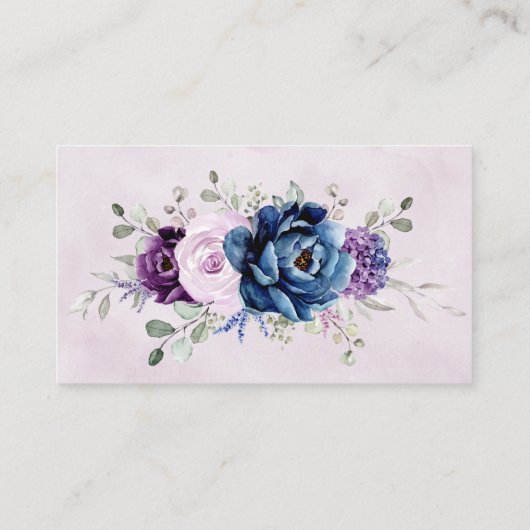 Dusty Blue Lila Navy Lilac Bloom Wedding Website Begleitkarte (Rückseite)