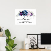 Dusty Blue Lila Navy Lilac Bloom Wedding Willkomme Poster (Heimbüro)