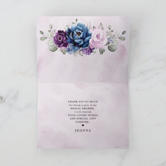 Dusty Blue Lila Navy Lilac Blooms Brautparty Dankeskarte (Innenseite)