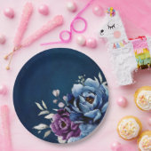 Dusty Blue Lila Navy Lilac Blooms Hochzeitspapier Pappteller (Party)